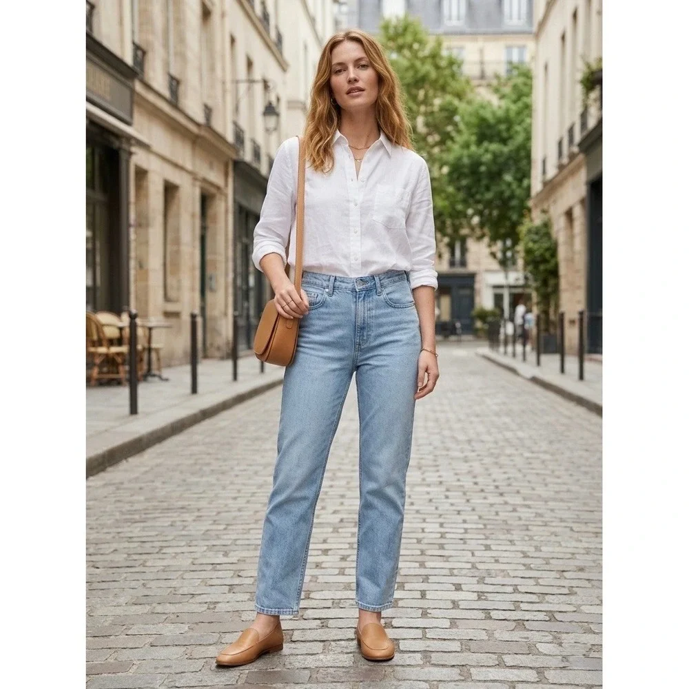 Everlane The Curvy Cheeky Jean Light Indigo High Rise Straight Crop Denim 26